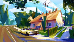 Preview wallpaper car, house, art, colorful