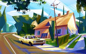 Preview wallpaper car, house, art, colorful