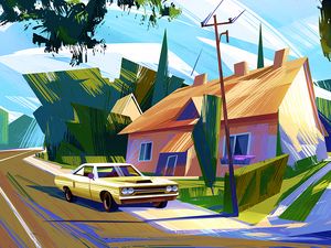 Preview wallpaper car, house, art, colorful