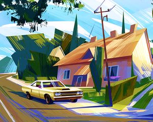 Preview wallpaper car, house, art, colorful