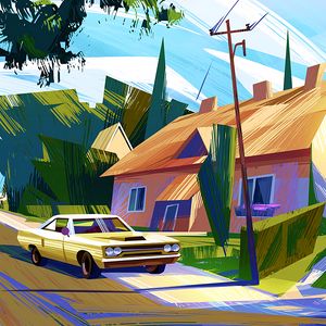 Preview wallpaper car, house, art, colorful