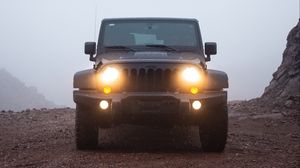 Preview wallpaper car, jeep, suv, black, rain