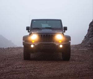 Preview wallpaper car, jeep, suv, black, rain