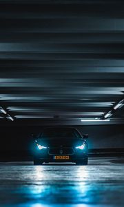 Preview wallpaper car, lights, glow, tunnel