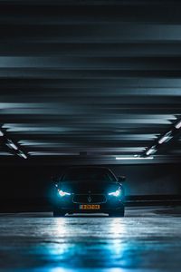 Preview wallpaper car, lights, glow, tunnel