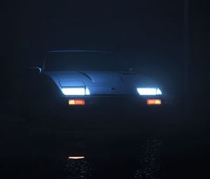 Preview wallpaper car, lights, night, dark, darkness