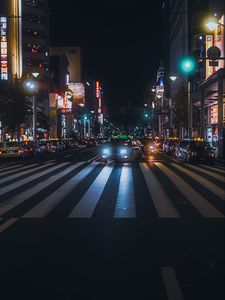 Preview wallpaper car, lights, road, dark