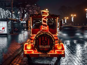 Preview wallpaper car, locomotive, garlands, new year, christmas, festive
