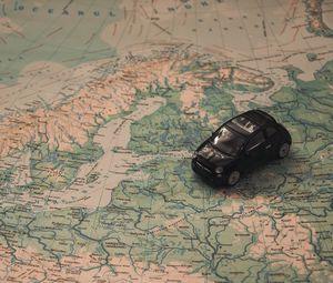 Preview wallpaper car, map, toy, travel, trip