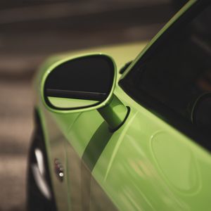 Preview wallpaper car, mirror, close, green