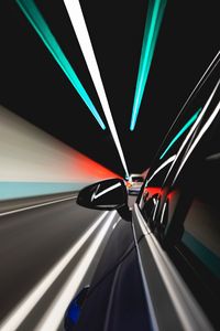 Preview wallpaper car, mirror, dark, movement, speed, lights