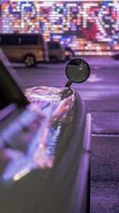 Preview wallpaper car, mirror, neon, road