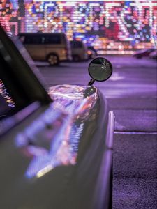 Preview wallpaper car, mirror, neon, road