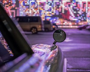 Preview wallpaper car, mirror, neon, road