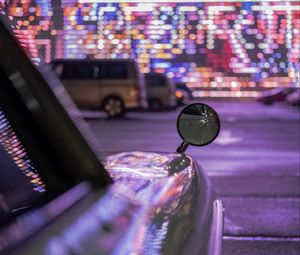 Preview wallpaper car, mirror, neon, road