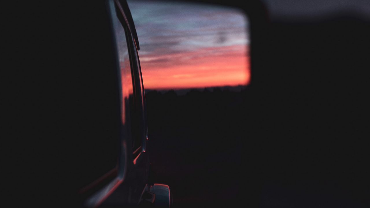 Wallpaper car, mirror, reflection, dark, twilight