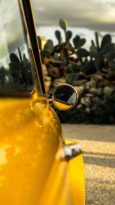 Preview wallpaper car, mirror, retro, yellow, round