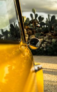 Preview wallpaper car, mirror, retro, yellow, round