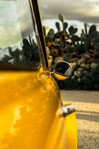 Preview wallpaper car, mirror, retro, yellow, round