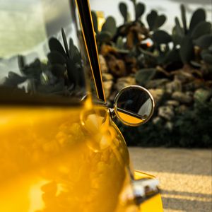 Preview wallpaper car, mirror, retro, yellow, round