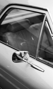 Preview wallpaper car, mirror, vintage, bw, gray