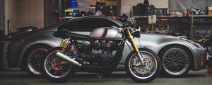 Preview wallpaper car, motorcycle, garage