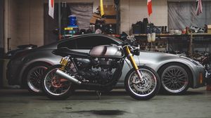Preview wallpaper car, motorcycle, garage
