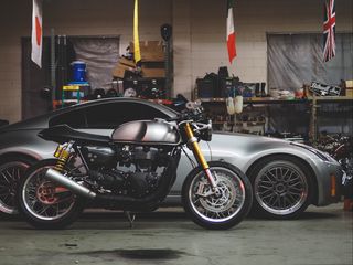 320x240 Wallpaper car, motorcycle, garage
