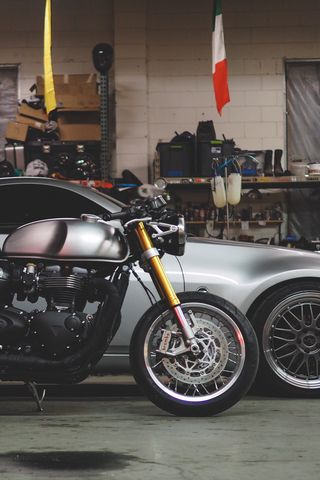 320x480 Wallpaper car, motorcycle, garage