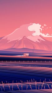 Preview wallpaper car, mountains, road, vector, art