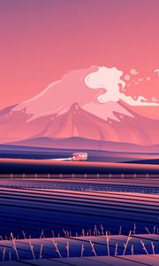Preview wallpaper car, mountains, road, vector, art