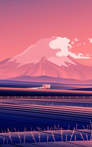 Preview wallpaper car, mountains, road, vector, art