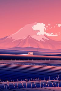 Preview wallpaper car, mountains, road, vector, art