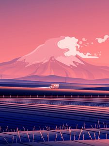 Preview wallpaper car, mountains, road, vector, art