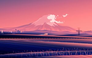 Preview wallpaper car, mountains, road, vector, art