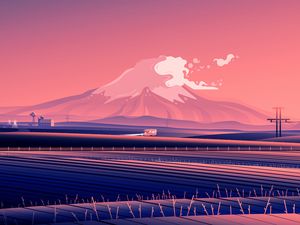 Preview wallpaper car, mountains, road, vector, art