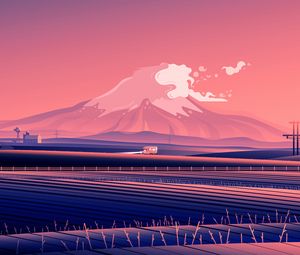 Preview wallpaper car, mountains, road, vector, art