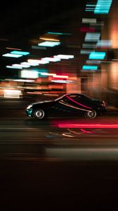 Preview wallpaper car, movement, speed, motion blur, lights, night