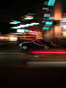 Preview wallpaper car, movement, speed, motion blur, lights, night