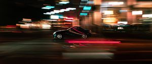 Preview wallpaper car, movement, speed, motion blur, lights, night