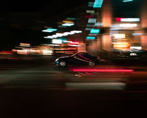 Preview wallpaper car, movement, speed, motion blur, lights, night