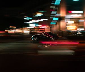 Preview wallpaper car, movement, speed, motion blur, lights, night