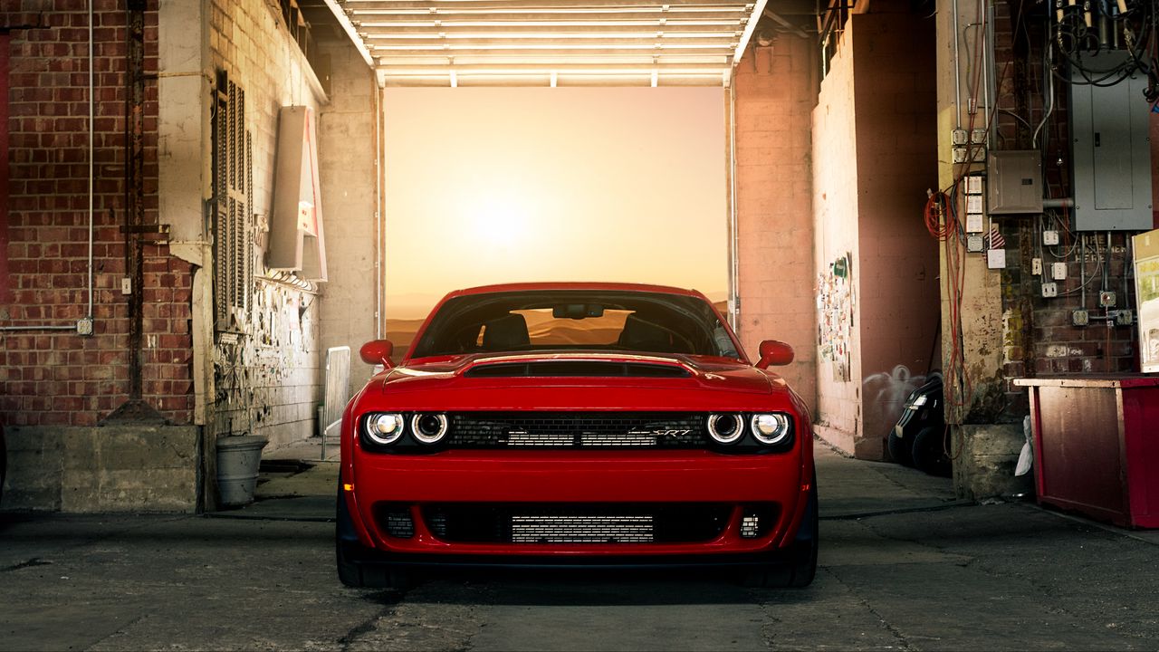 Wallpaper car, muscle car, red, front view