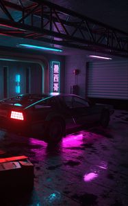 Preview wallpaper car, neon, backlight, dark