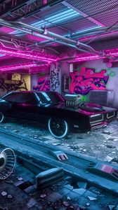 Preview wallpaper car, neon, graffiti, art
