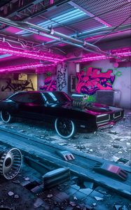 Preview wallpaper car, neon, graffiti, art