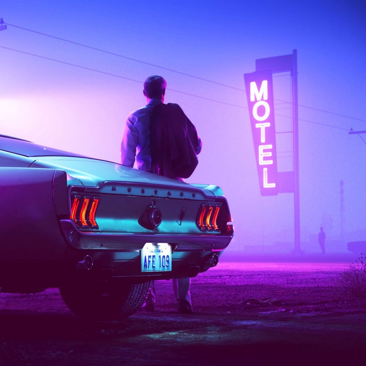 Wallpaper Car, Gun, Neon, Man, Cyberpunk, Futuristic for mobile