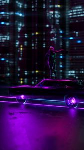 Preview wallpaper car, neon, movement, silhouette, art