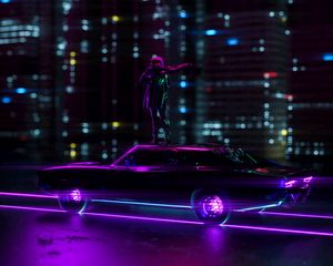 Preview wallpaper car, neon, movement, silhouette, art