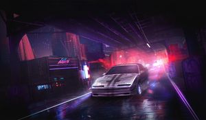 Preview wallpaper car, night, art, street, city